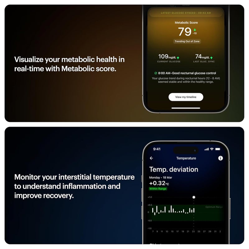 ULTRAHUMAN M1 | Smart Glucose Monitoring via App | Hasle-free Bluetooth Connectivity | Enhance your lifestyle, optimise your diet and fuel your workouts | 24/7 Glucose Monitoring (2 Sensors) - Image 4