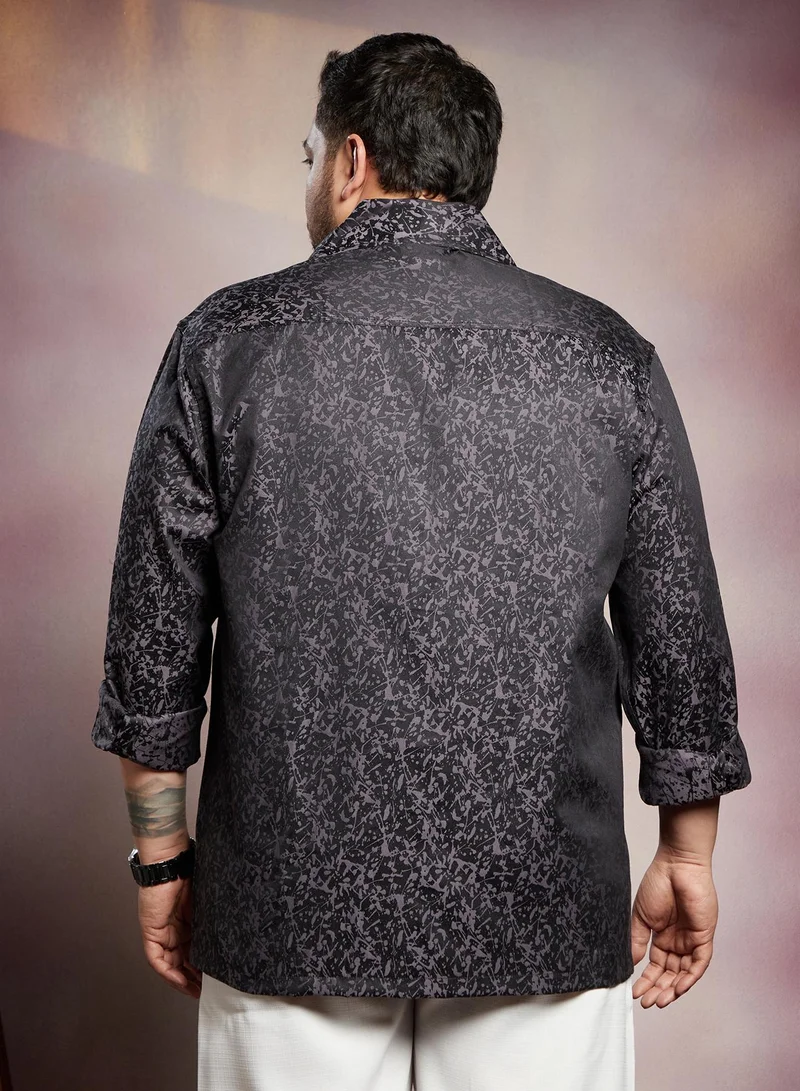 Instafab Plus  Instafab Plus Men's Midnight Black Splatter-Imprint Shirt For Casual Wear | Spread Collar | Long Cuffed Sleeves | Button Closure | Plus Size Shirt Crafted With Comfort Fit For Everyday Wear for Men | Best Price UAE