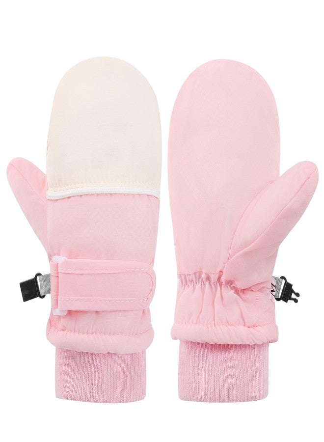 ENBAOHUI Baby Waterproof Mittens Threaded waterproof Mitten Fleece Lined Glove Kids Snow Ski Mitten for Boys Girls 6Months-5T, Pink&rose, 6Months-3T - Image 2