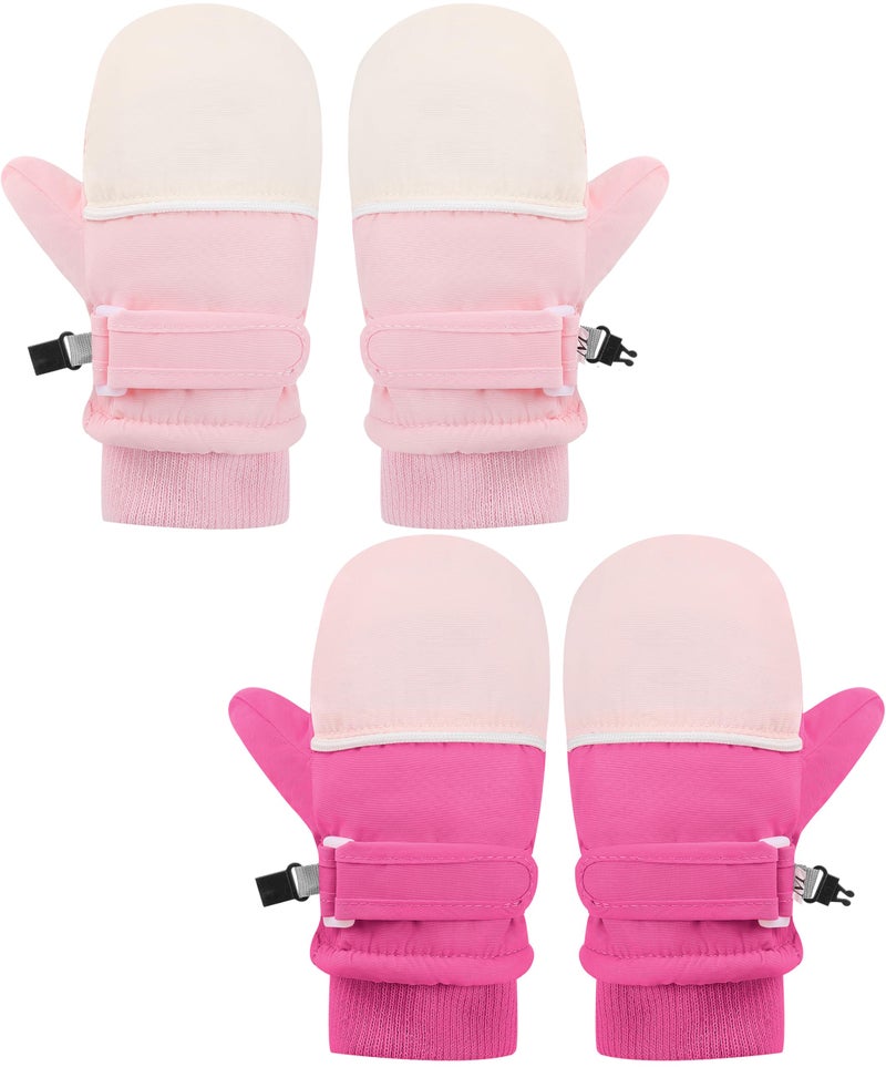 ENBAOHUI Baby Waterproof Mittens Threaded waterproof Mitten Fleece Lined Glove Kids Snow Ski Mitten for Boys Girls 6Months-5T, Pink&rose, 6Months-3T - Image 1