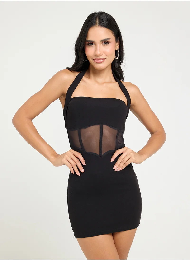 Ginger Halter Neck Dress With Mesh Corset Bodice