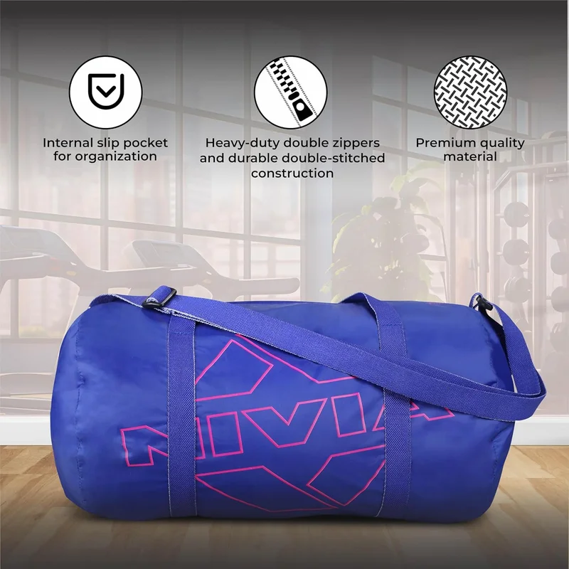 نيفيا Nivia Enfold 2.0 Duffle Polyester Gym Bag - Royal Blue with Pink Accents, 18L Capacity