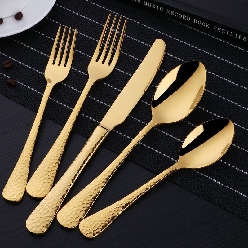 Bisda 20Piece Gold PlatedFlatware Silverware Set Bisda Stainless Steel Cutlery Sets Multipurpose Use for Home Kitchen Restaurant Hotel Tableware Utensil Service for 4 - Image 2
