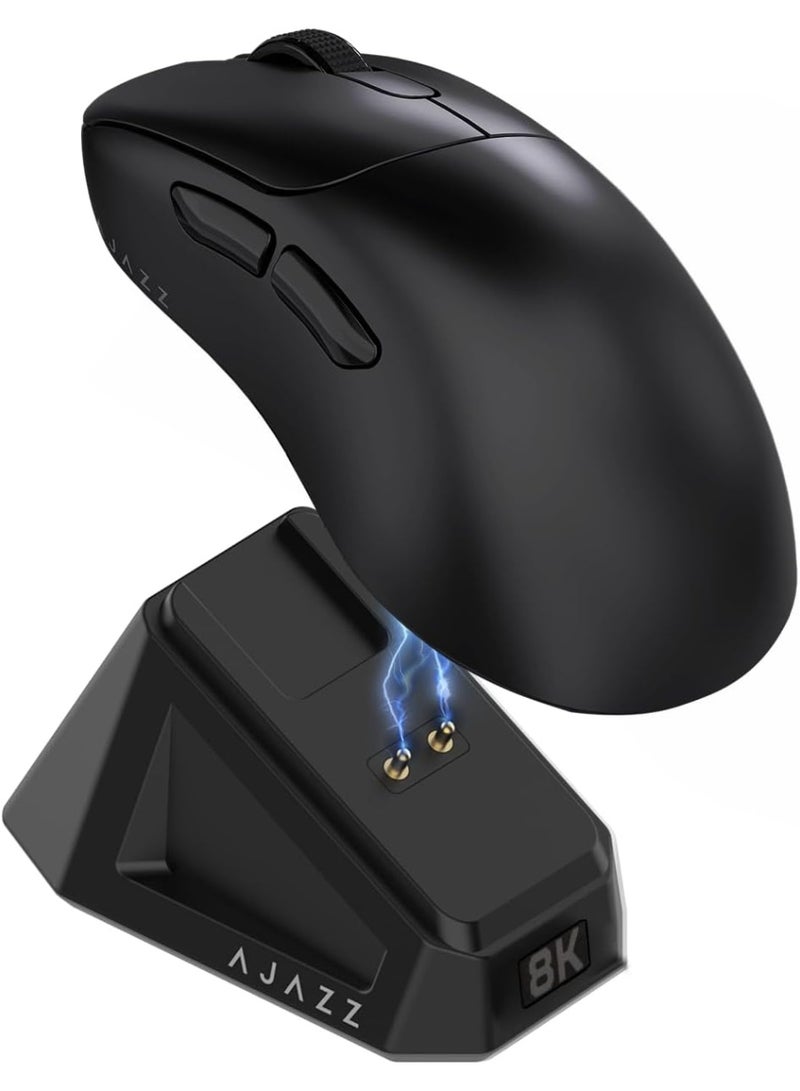 A-jazz AJ179 PRO 8K Wireless Gaming Mouse with 3 Modes (2.4G/Wired/Bluetooth 5.2), 8000Hz Refresh Rate, 26000 DPI, PAW3395 Optical Sensor, for PC and Laptop, Ultra Lightweight 58g, Magnetic RGB Charging Base, Black - Image 1