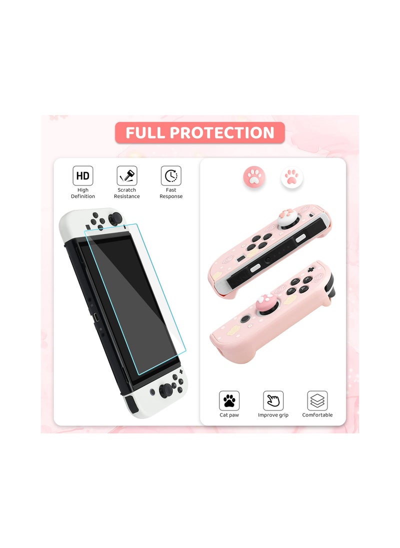 Y&D Pink Carrying Case with Bunny Pattern for Nintendo Switch OLED, Hard Storage OLED Protective Case, Shoulder Strap, Hand Screen Protector and 2 Thumb Caps  - Image 4
