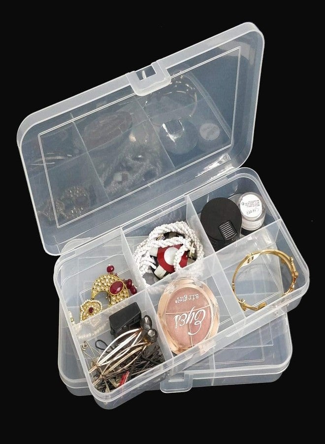c s m C.S.M CSM ® Jewellery Case Organiser Rectangular Plastic Storage Box with dividers 6 Grids - Pack of 2 Boxes (Transparent) - Image 1