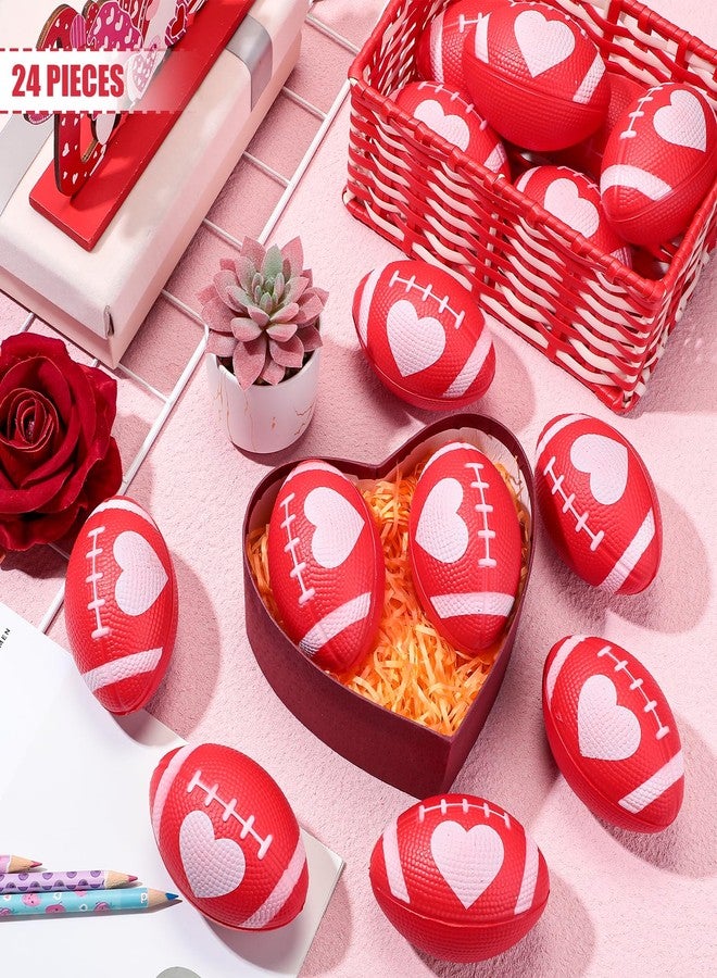 MiniInflat 24 Pcs Valentines Day Football Stress Balls 3.43'' Football Squeeze Foam Balls Football Stress Relief Toys for Valentines Day Sport Party Game Favors(Red) - Image 3