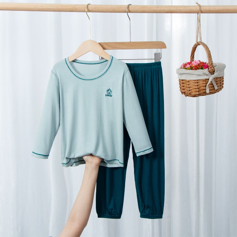 Children'S Wear Modal Long Sleeve Trousers Large Children'S Home Suit Air-Conditioning Suit Korean Underwear Thin - Image 1