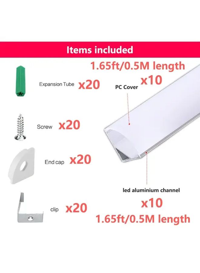 نظام قناة LED على شكل V، 10 قطع، بطول 1.65 قدم، ألومنيوم أسود مع غطاء أسود - Image 2