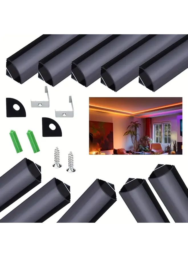 نظام قناة LED على شكل V، 10 قطع، بطول 1.65 قدم، ألومنيوم أسود مع غطاء أسود - Image 5