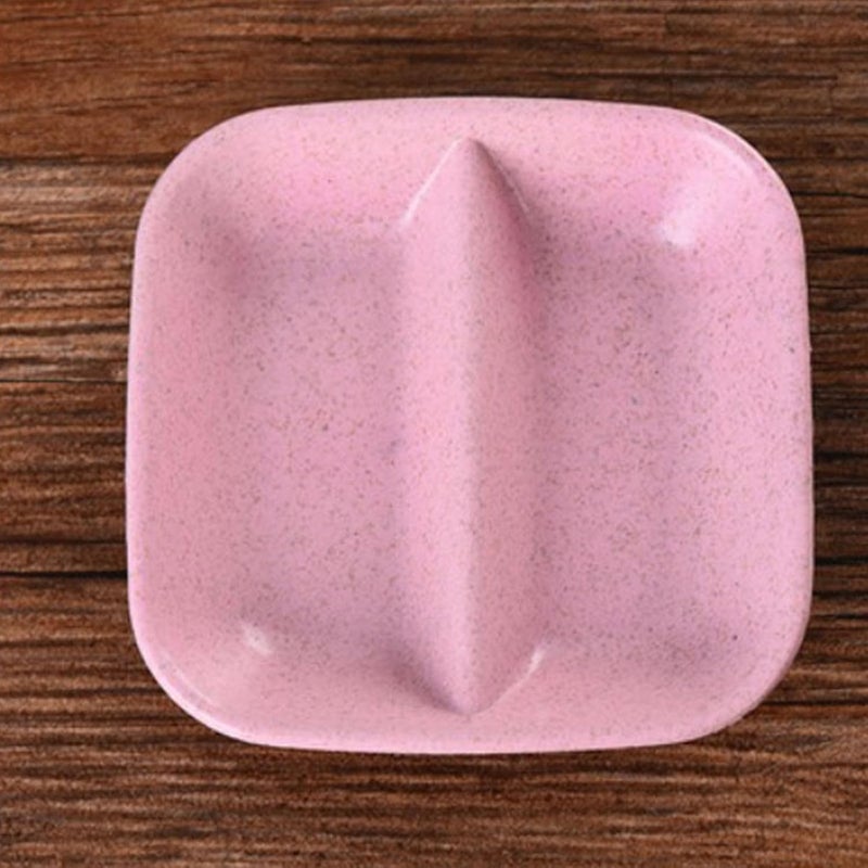 klarako Divided Dipping Bowl Wheat Straw, Convenient and Practical Dip Sauce Dish for Home Kitchen, Multifunctional Use (Pink) - Image 4