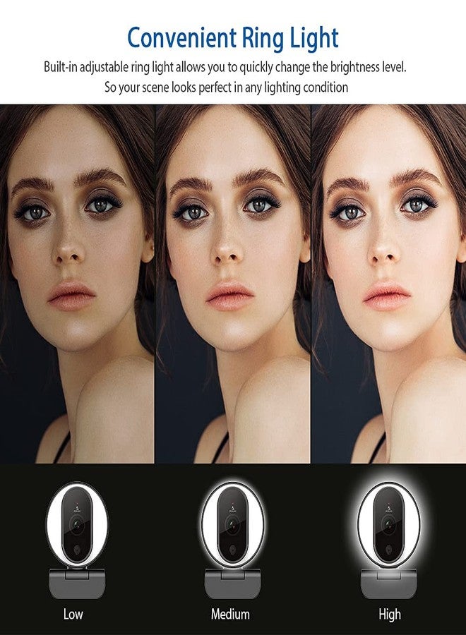 نيكسيجو كاميرا ويب NexiGo N680E بدقة 1080 بكسل مزودة بإضاءة حلقية، وغطاء للخصوصية، وميكروفون مزدوج، وضبط تلقائي متطور للتركيز، وسطوع قابل للتعديل، وكاميرا ويب للبث المباشر متوافقة مع Zoom وSkype وFacetime وأجهزة الكمبيوتر الشخصية وأجهزة Mac والكمبيوتر المحمول والكمبيوتر المكتبي - Image 4