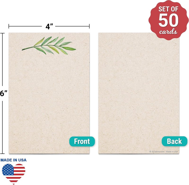 321Done Blank Note Cards, 4x6 Thick Cardstock - Greenery Tan Card Stock, Notecards & Stationery for Writing, Stamping, Printing - Made in USA, Set of 50 - No Envelopes - Image 2