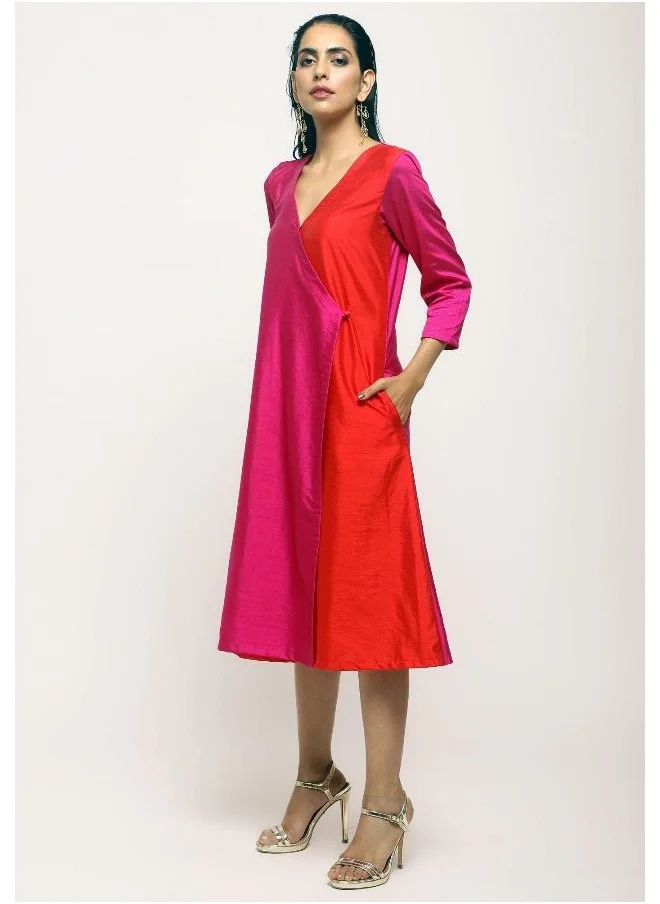 ترو برونز Pink Contrast Overlap Dress