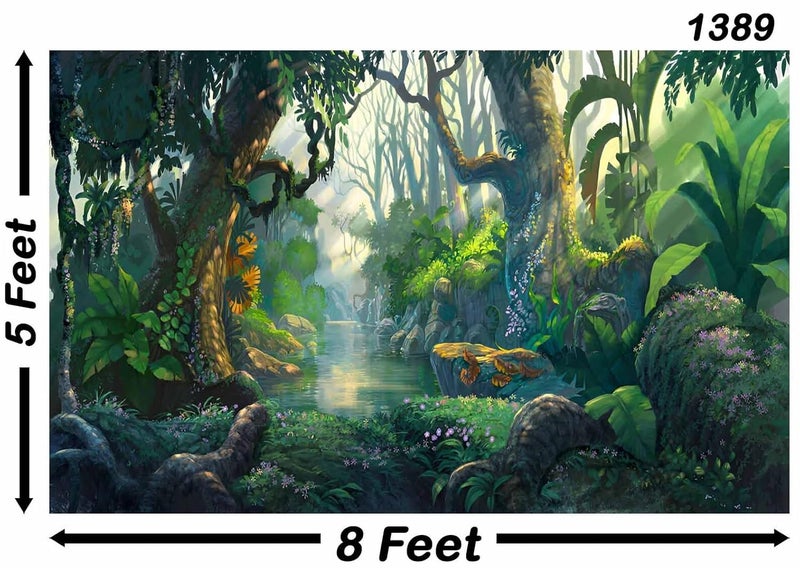 Backdropon خلفية قصص خيالية للتصوير فوتوغرافي أرض خيالية استوائية غابة عذراء أشعة الشمس زهور خلفية حفلة عيد ميلاد الأطفال كشك تصوير بحجم 5 أقدام ارتفاع و 8 أقدام عرض (5*8) - Image 3