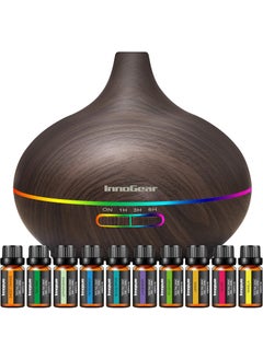 InnoGear InnoGear Aromatherapy Diffuser & 10 Essential Oils Set, 400ml Diffuser Ultrasonic Diffuser Cool Mist Humidifier with 4 Timers 7 Colors Light Waterless Auto Off for Large Room Office, Dark Wood Grain 