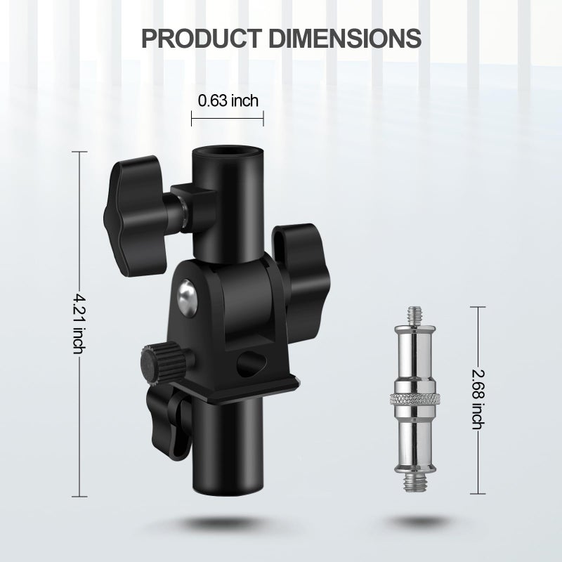 WELLMAKING U-Shape Camera Flash 180°Swivel Mount Bracket with Standard 1/4 to 3/8 inch Metal Male Screw Spigot Stud Compatible for Umbrella Softbox Reflector Holder Stand for Video Light Studio Light - Image 3