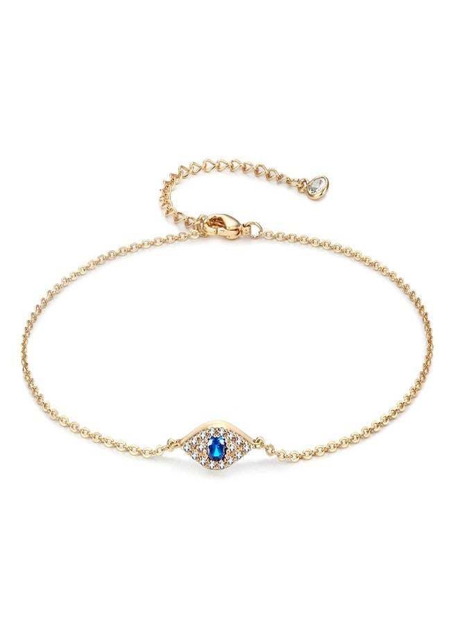 LOYATA Evil Eye Anklet For Women - 14K Gold Plated Tiny Bead Anklet With Dainty Blue Cubic Zirconia Evil Eye Foot Chain Lucky Multi Colored Foot Jewelry - Image 1