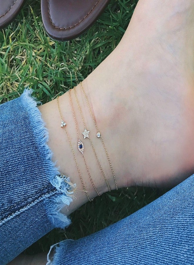 LOYATA Evil Eye Anklet For Women - 14K Gold Plated Tiny Bead Anklet With Dainty Blue Cubic Zirconia Evil Eye Foot Chain Lucky Multi Colored Foot Jewelry - Image 4