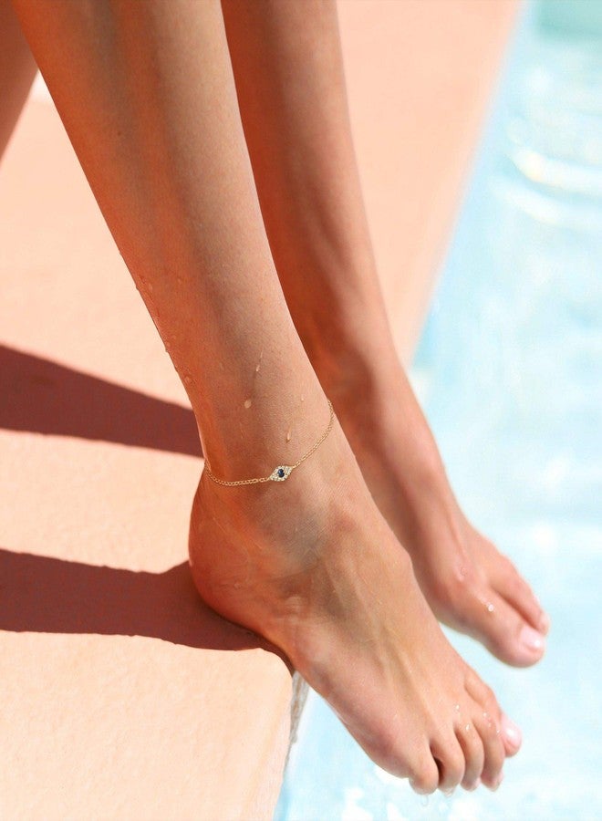 LOYATA Evil Eye Anklet For Women - 14K Gold Plated Tiny Bead Anklet With Dainty Blue Cubic Zirconia Evil Eye Foot Chain Lucky Multi Colored Foot Jewelry - Image 3