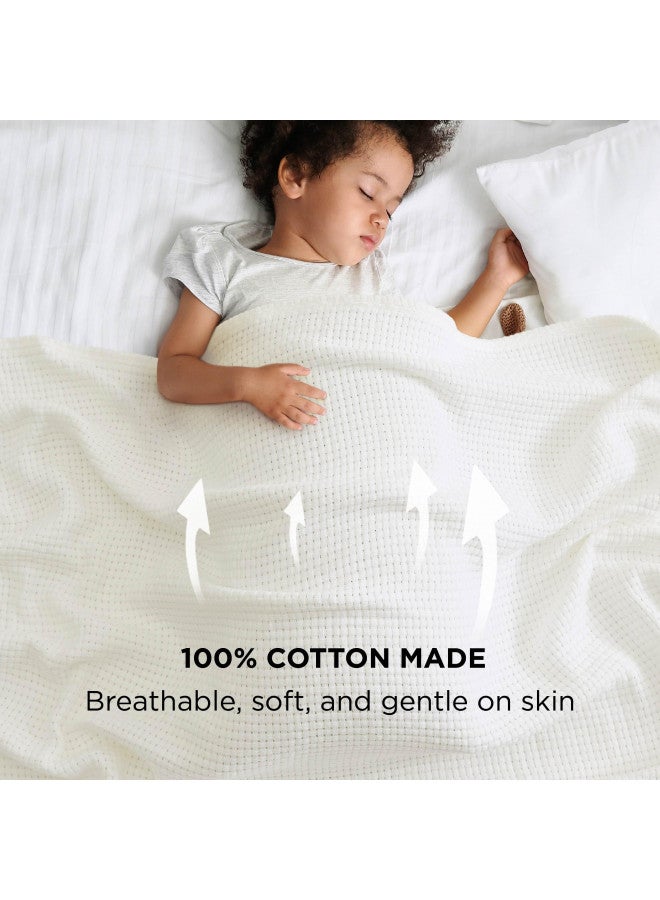 Bedsure Bedsure 100% Cotton Blanket Queen Size for Bed - Soft Cozy Basket Woven Blanket for Summer, Breathable and Lightweight Thermal Blanket, White, 90x90 inches  - Image 3
