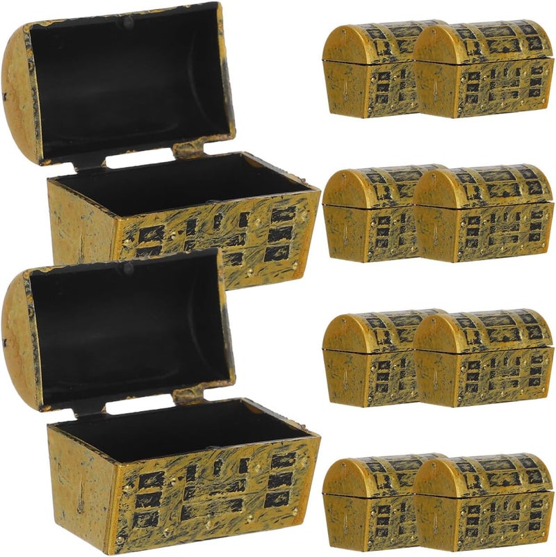 Veemoon 10pcs Mini Vintage Treasure Chest Miniature Plastic Pirate Treasure Chest Antique Empty Jewelry Box Gold Party Prizes Container for Jewelry Aquarium Decoration Festival Favor Box, 1.45 * 1“ - Image 1