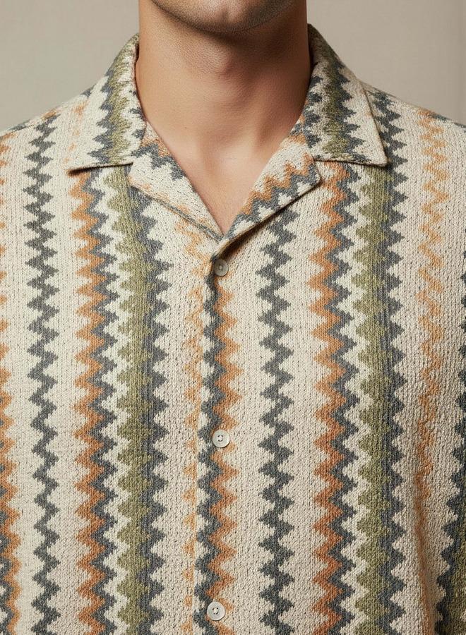 Splash FAV Men Camp Collar Striped Short Sleeves Resort Shirt - Image 4