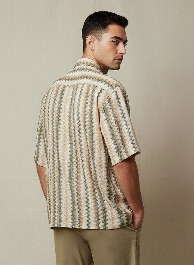 Splash FAV Men Camp Collar Striped Short Sleeves Resort Shirt - Image 3