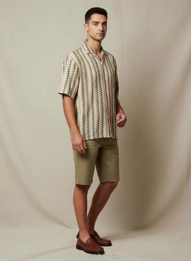 Splash FAV Men Camp Collar Striped Short Sleeves Resort Shirt - Image 2