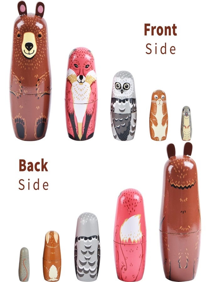 Tngan Russian Nesting Dolls, 5 Pcs 6 "Tall Animal Nesting Easter Eggs Toys, Stacking Wooden Handmade Matryoshka Dolls for Kids Toddlers Birthday or Home Decoration Gift (Bear) - Image 3