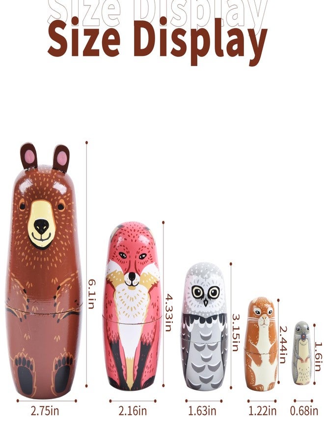 Tngan Russian Nesting Dolls, 5 Pcs 6 "Tall Animal Nesting Easter Eggs Toys, Stacking Wooden Handmade Matryoshka Dolls for Kids Toddlers Birthday or Home Decoration Gift (Bear) - Image 2