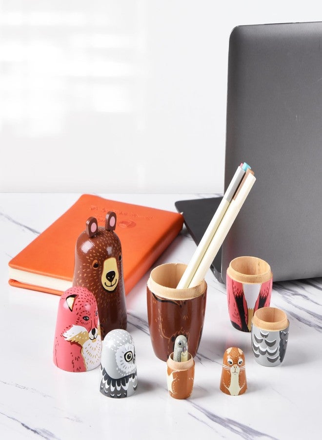Tngan Russian Nesting Dolls, 5 Pcs 6 "Tall Animal Nesting Easter Eggs Toys, Stacking Wooden Handmade Matryoshka Dolls for Kids Toddlers Birthday or Home Decoration Gift (Bear) - Image 4