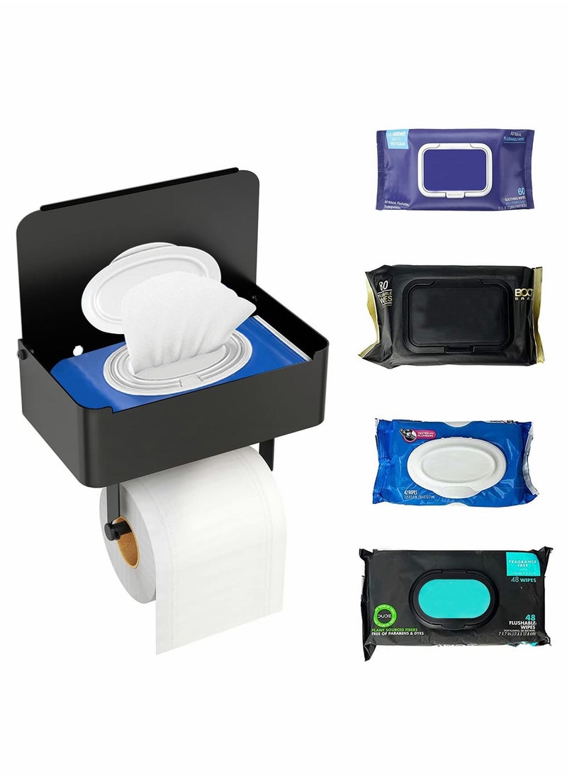 Excefore - "Toilet Paper Holder with Shelf, Flushable Wipes Dispenser Fits for Bathroom Wipe Storage, Keep Your Wipes Hidden Out of Sight - Stainless Steel Wall Mount Organizer ( Matte Black ) " - Image 1