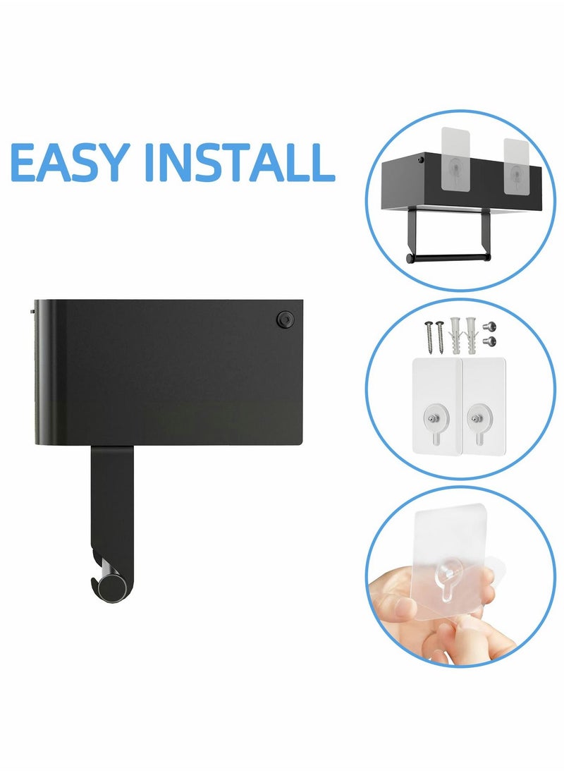 Excefore - "Toilet Paper Holder with Shelf, Flushable Wipes Dispenser Fits for Bathroom Wipe Storage, Keep Your Wipes Hidden Out of Sight - Stainless Steel Wall Mount Organizer ( Matte Black ) " - Image 1