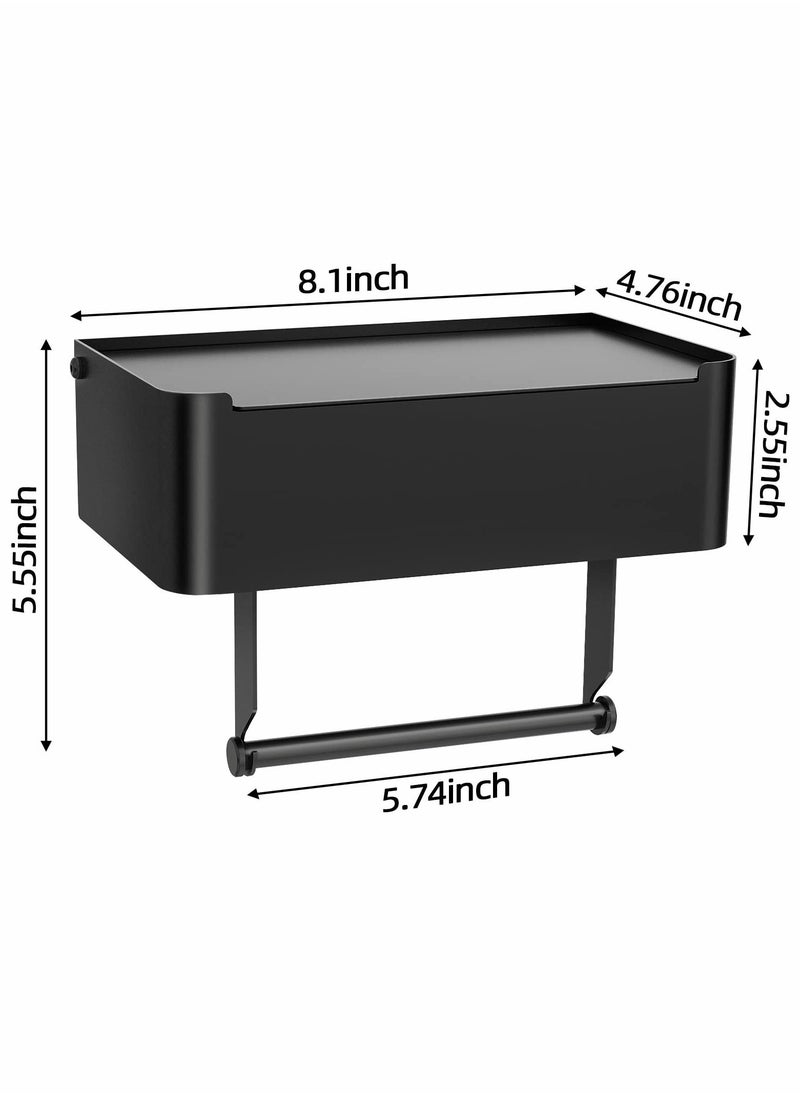 Excefore - "Toilet Paper Holder with Shelf, Flushable Wipes Dispenser Fits for Bathroom Wipe Storage, Keep Your Wipes Hidden Out of Sight - Stainless Steel Wall Mount Organizer ( Matte Black ) " - Image 1