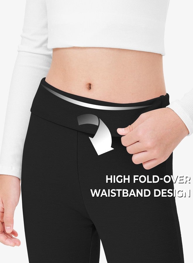 BOOPH Girls Leggings Kids Flare Leggings Fold Over Waistband Casual Bell Bottom Pants for Teens, Black, 5-6 Years - Image 5