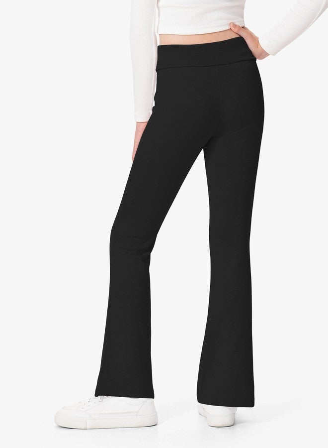 BOOPH Girls Leggings Kids Flare Leggings Fold Over Waistband Casual Bell Bottom Pants for Teens, Black, 5-6 Years - Image 3