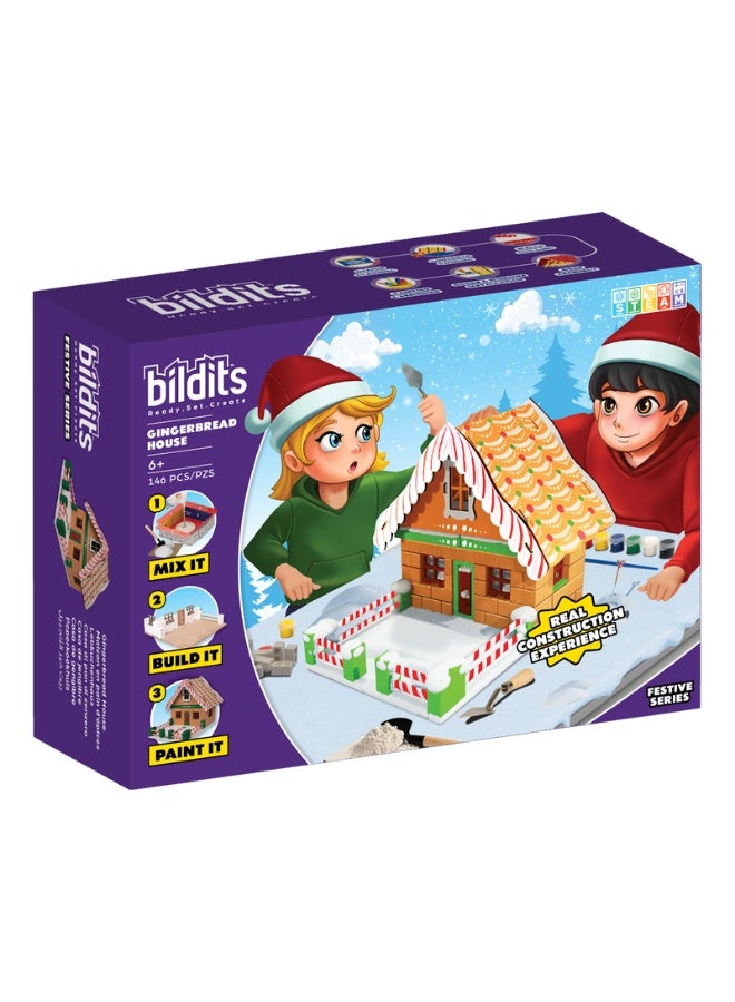 bildits طقم منزل الزنجبيل الاحترافي: بناء جدران مسبقة الصنع، للأعمار 6+، 146 قطعة - Image 2