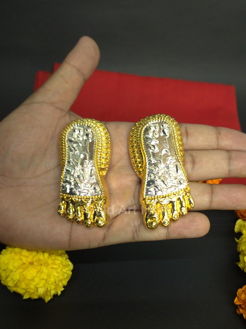 Gold Art India تمثال قدمي لاكشمي الذهبي والفضي من الهند شري لاكشمي تشاران بادوكا تمثال باهجيام لاكشمي للأقدام المباركة لمكتب المنزل المعبد مثالي لبويا لاكشمي هدايا تدشين المنزل 3 بوصة - Image 4