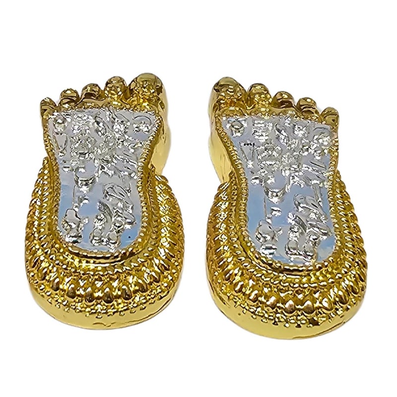 Gold Art India تمثال قدمي لاكشمي الذهبي والفضي من الهند شري لاكشمي تشاران بادوكا تمثال باهجيام لاكشمي للأقدام المباركة لمكتب المنزل المعبد مثالي لبويا لاكشمي هدايا تدشين المنزل 3 بوصة - Image 1