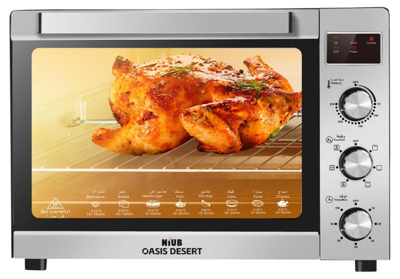 NIUB Large Electric Oven, 2600W 60L Toaster Oven with Rotisserie, Stainless Steel Convection Oven, 60 Mins Timer, Temperature 70-250℃ adjustable, Top and Bottom Heater Adjustments 0%-100% - Image 1