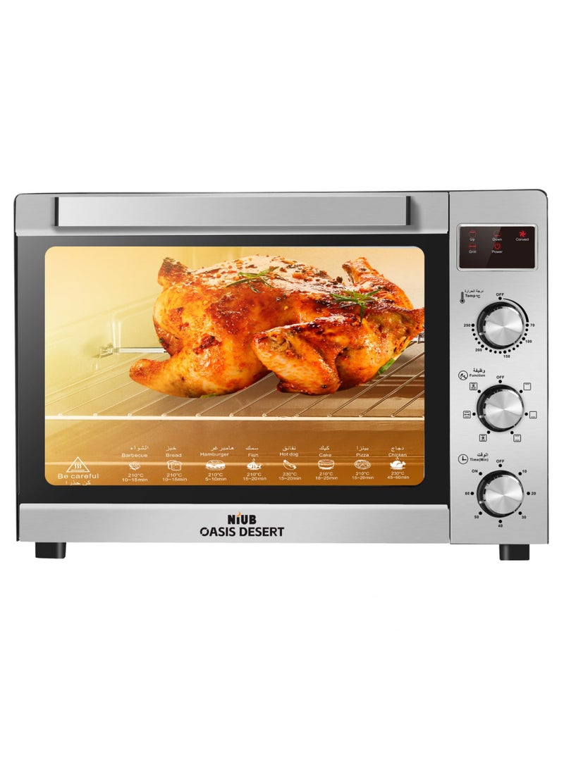 NIUB Large Electric Oven, 2600W 60L Toaster Oven with Rotisserie, Stainless Steel Convection Oven, 60 Mins Timer, Temperature 70-250℃ adjustable, Top and Bottom Heater Adjustments 0%-100%  - Image 1