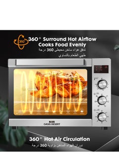 NIUB Large Electric Oven, 2600W 60L Toaster Oven with Rotisserie, Stainless Steel Convection Oven, 60 Mins Timer, Temperature 70-250℃ adjustable, Top and Bottom Heater Adjustments 0%-100%  - Image 5