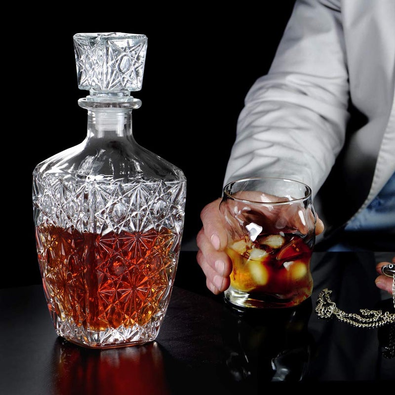 MDLUU Liquor Decanter - Glass Spirits Bottle With Airtight Stopper for Whiskey, Vodka, Bourbon - 27oz/800ml Square Gift for Home, Bar, Party Decor - Image 4