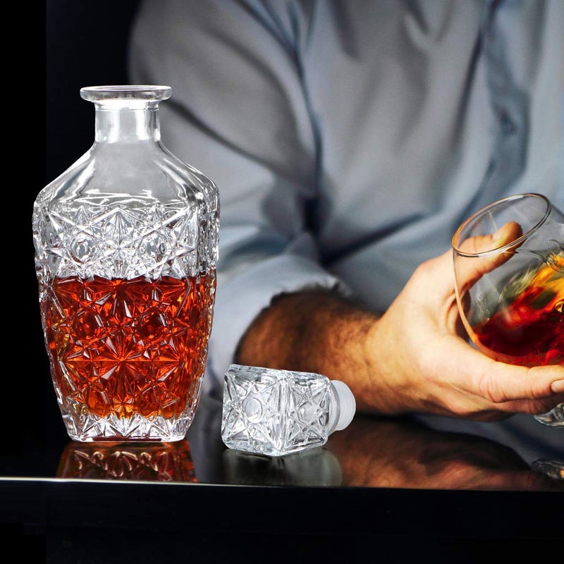 MDLUU Liquor Decanter - Glass Spirits Bottle With Airtight Stopper for Whiskey, Vodka, Bourbon - 27oz/800ml Square Gift for Home, Bar, Party Decor - Image 5