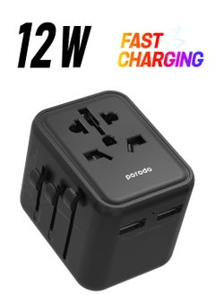 Dual USB-A Universal Travel Adapter - Black