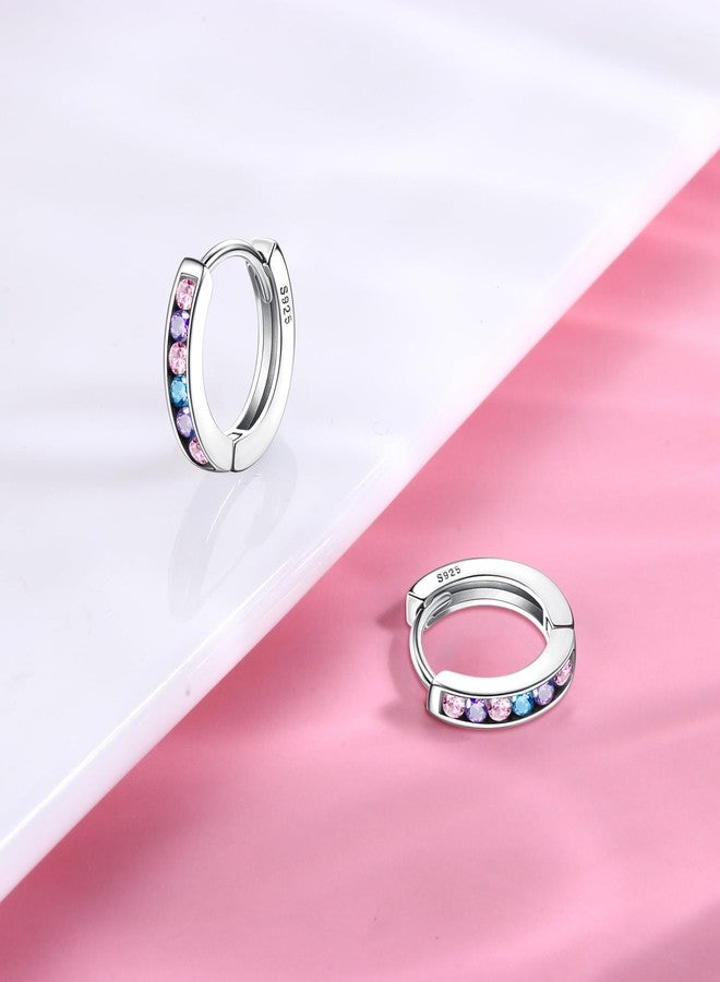 YADOCA Small Hoop Earrings for Girls Women Hypoallergenic 𝟵𝟮𝟱 𝗦𝘁𝗲𝗿𝗹𝗶𝗻𝗴 𝗦𝗶𝗹𝘃𝗲𝗿 Toddler Earrings Cute Cubic Zirconia Cartilage Sleeper Huggie Hoop Earrings With Box - Image 3