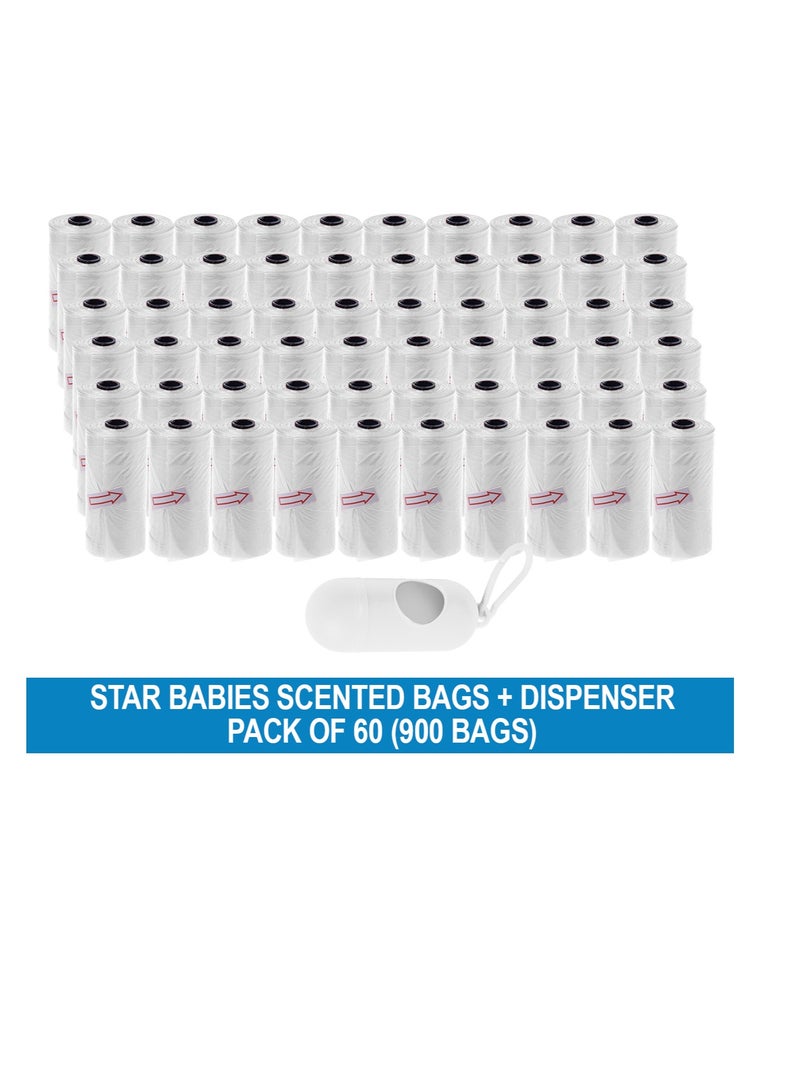 STAR BABiES أكياس معطرة قابلة للاستخدام مرة واحدة من ستار بيبيز - عبوة من 60 (900 كيس) وموزع - أبيض - Image 2