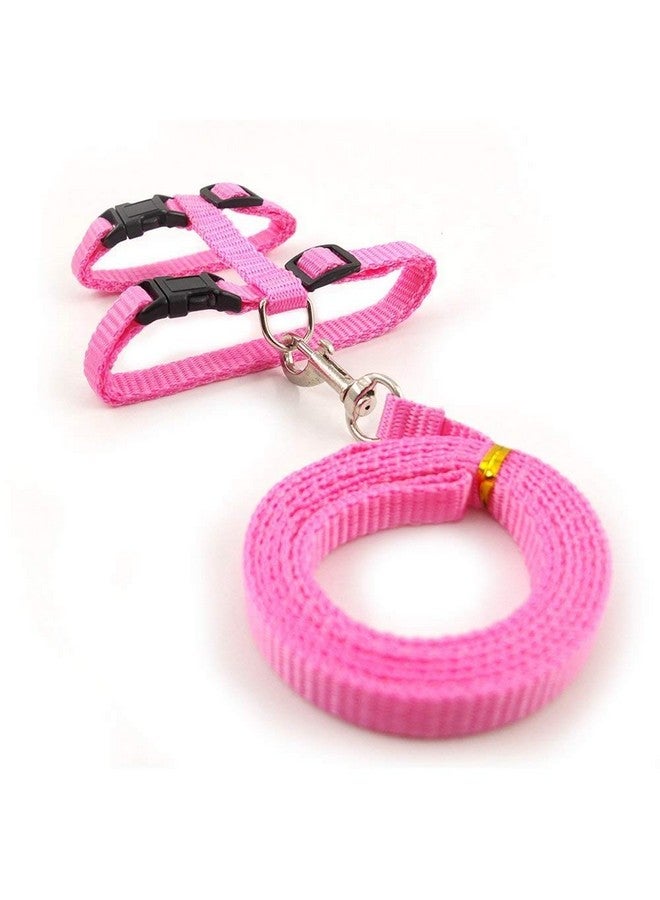 Nylon Harness Leash Set For Cat Kitten And Small Pet Nylon Harness Strap Collar | Cat Training Leash (Plain, Pink) - Image 2