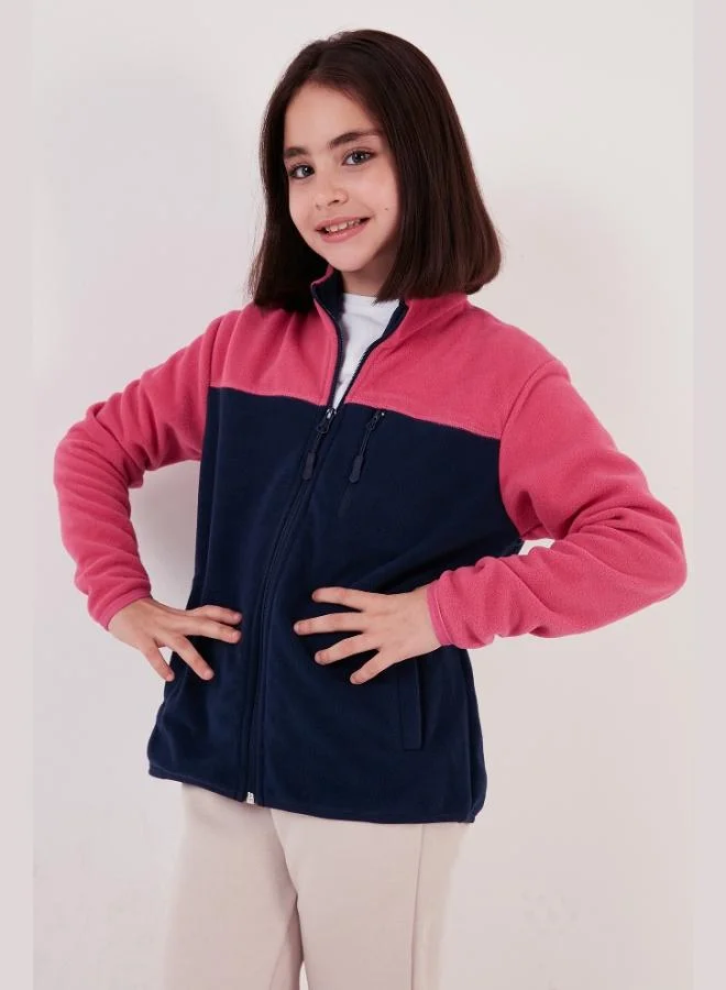 Lela Lela Soft Texture Zippered Color Block Stand Collar Pocket Polar Unisex Child POLAR 5905001